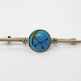 Sterling Silver Blue Enamel Floral Art Nouveau Brooch Antique c1920 Art Deco