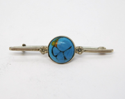 Sterling Silver Blue Enamel Floral Art Nouveau Brooch Antique c1920 Art Deco