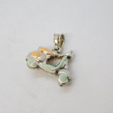 Sterling Silver Enamel Motorbike Charm Pendant Vintage c1970s