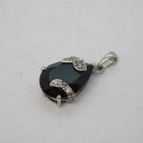 Sterling Silver Black Glass & Paste Set Drop Charm Pendant Vintage c1970s
