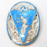 Siam Sterling Silver & Blue Niello Enamel Dancing Goddess Brooch Antique