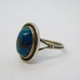 Taxco Style Sterling Silver Cabochon Turquoise Dress Ring Vintage c1970s