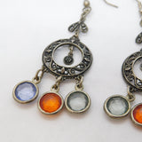 Sterling Silver Indian Style Colourful Glass Hook Earrings Vintage c1980