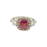 Sterling Silver Multi-Stone Pink & Clear CZ Cocktail Ring Modern c1990 Size M