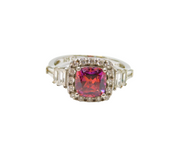 Sterling Silver Multi-Stone Pink & Clear CZ Cocktail Ring Modern c1990 Size M