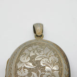 Victorian Sterling Silver Fronted Brass Large Floral Locket Pendant Antique 1860
