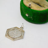 Sterling Silver Patterned Hexagonal St Christopher Pendant Vintage c1970