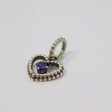 Sterling Silver Textured Open Heart & Purple Cabochon Charm Bead Vintage c2000