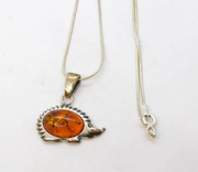 Sterling Silver & Baltic Amber Set Hedgehog Pendant Necklace Vintage