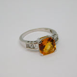 Sterling Silver Citrine & White Sapphire Dress Ring Vintage c1970 Size O 1/2