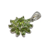 Sterling Silver & Peridot Set Floral Drop Pendant Vintage c1990s