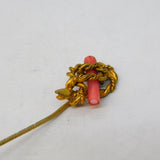 Victorian Gilt Metal & Coral Baton Knot Form Stick Pin Antique c1880