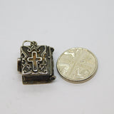 Sterling Silver Opening Bible With Heart-Shape Lock Charm Pendant Vintage c1970