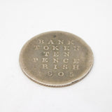 King George III Silver Irish Ten Pence Bank Token Coin Antique 1805 Fair