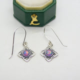 Sterling Silver & Synthetic Opal Set Floral Hook Earrings Vintage c2000