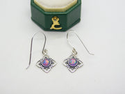 Sterling Silver & Synthetic Opal Set Floral Hook Earrings Vintage c2000