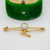 14ct Yellow Gold & Cabochon Water Opal Floral Brooch Pin Antique c1920