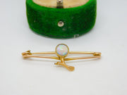 14ct Yellow Gold & Cabochon Water Opal Floral Brooch Pin Antique c1920