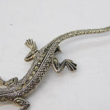 .835 Grade Silver & Marcasite Set Lizard Brooch Pin Antique c1930s Art Deco
