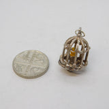 Sterling Silver Enamel Bird in the Cage Charm Pendant Vintage c1970s