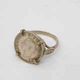 Sterling Silver King George VI Threepence Coin Signet Ring Vintage