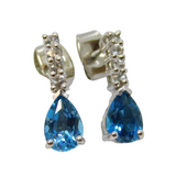 Pair of Sterling Silver Blue & White Sapphire Stud Drop Earrings Vintage c1970