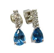 Pair of Sterling Silver Blue & White Sapphire Stud Drop Earrings Vintage c1970