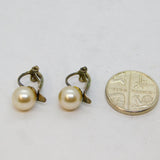 Pair of Sterling Silver Cream Pearl Art Deco Clip On Earrings  Antique c1930