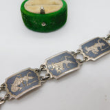 Siam Sterling Silver Niello Enamel Dancing Goddess Panel Bracelet Antique c1930