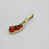 Sterling Silver 3 Baltic Amber Rounds Wishbone Charm Pendant Vintage c1970