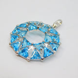 Sterling Silver 18 Sapphire Set Modernist Open Disc Charm Pendant Vintage c1970