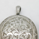 Victorian Large Sterling Silver Floral Pattern Locket Pendant Antique c1880