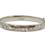 Sterling Silver Floral Pattern Hingled Bangle Bracelet Vintage 1959 Birmingham