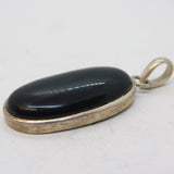 Sterling Silver Large Cabochon Onyx Set Drop Pendant Vintage c1970s