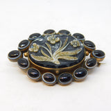 George III 9ct Gold, Carved Hardstone & Banded Agate Mourning Brooch Antique