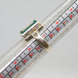 Sterling Silver Green Enamel & Mother Of Pearl Dress Ring Vintage c1970 Size O