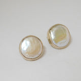 Pair of Sterling Silver Natural Shell Round Studio Stud Earrings Vintage c1990