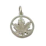 Sterling Silver Maple Leaf Cutwork Round Charm Pendant Vintage c1970