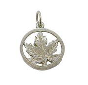 Sterling Silver Maple Leaf Cutwork Round Charm Pendant Vintage c1970