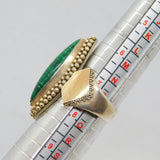 Sterling Silver With Gilt Malachite Statement Band Ring Vintage c1970 Size P