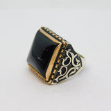 Sterling Silver Gold Front Black Onyx Gothic Style Ring Vintage c1970 Size P