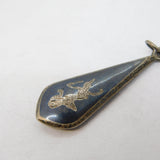 Sterling Silver Niello Enamel Drop Charm Pendant Vintage c1970