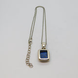 Sterling Silver Blue Sodalite Rectangle Drop Pendant With Chain Modern c1990