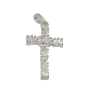Sterling Silver Multi-Stone Diamond Cross Charm Pendant Vintage c1970