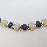 Sterling Silver 6 Moonstone & 5 Lapis Lazuli Cabochon Bracelet Modern c1990s
