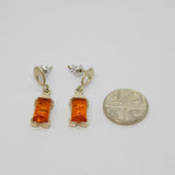 Pair of Sterling Silver Baltic Amber Rectangular Stud Earrings Vintage c1970