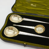 Edwardian Boxed Sterling Silver Dessert Serving Set Antique 1903 London