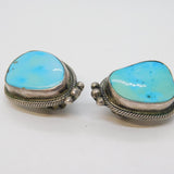 Roie Jaque Navajo Handmade Sterling Silver Turquoise Clip-On Earrings Vintage