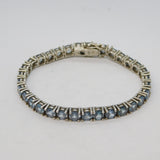Sterling Silver Blue Topaz Set Tennis Bracelet Vintage c1970s