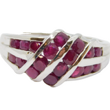 Sterling Silver 18 Ruby Crossover Modernist Dress Ring Vintage c1970 Size P